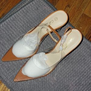 Chic Transparent Strap Heels - Tan